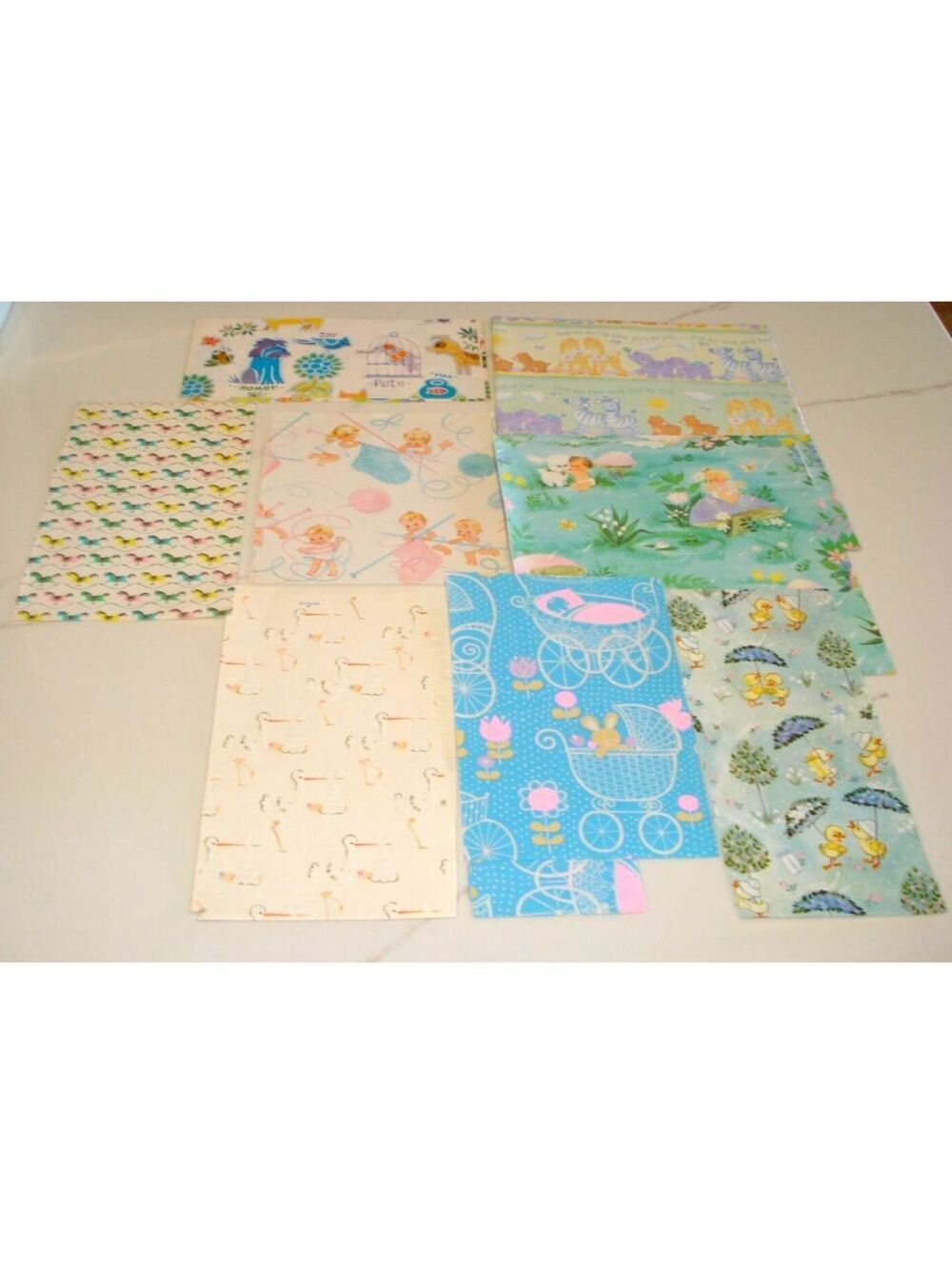 Vintage 60's - 90's Baby Shower wrapping paper scraps by Hallmark & Other brands